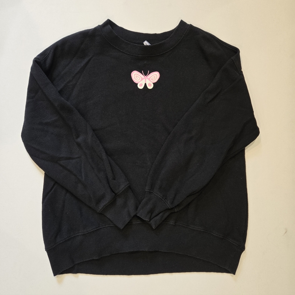 Old Navy Oversized Black Crew Neck with Butterfly Design Girls Size 10/12 - Picture 5 of 10